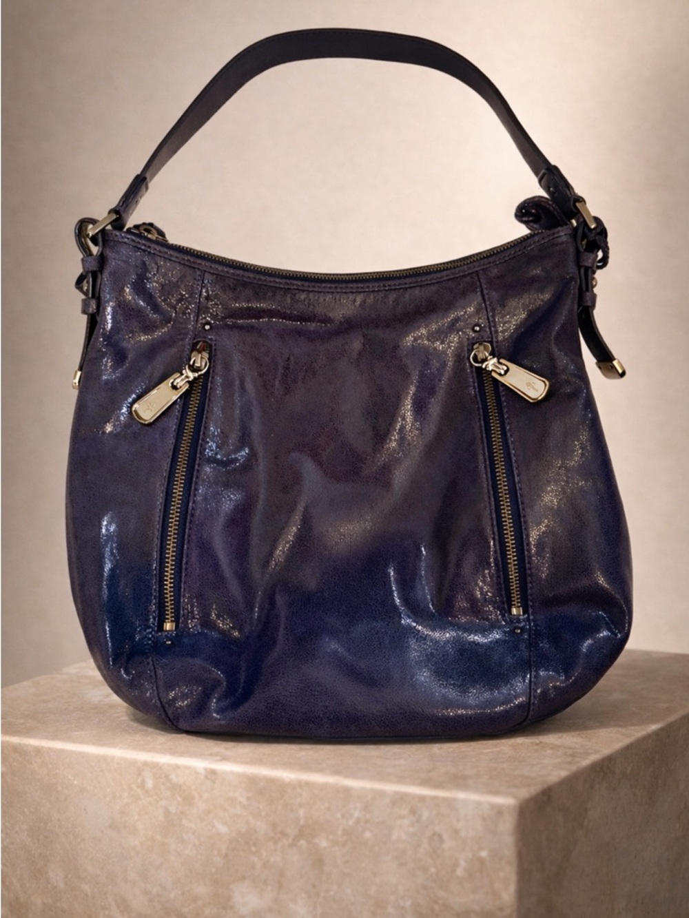[Cole Haan] Vintage Essex Parker Blue Medium Patent Leather Hobo Bag